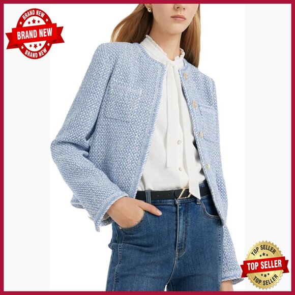 Long Sleeve Tweed Blazer Cropped Jacket Business Casual Office Work